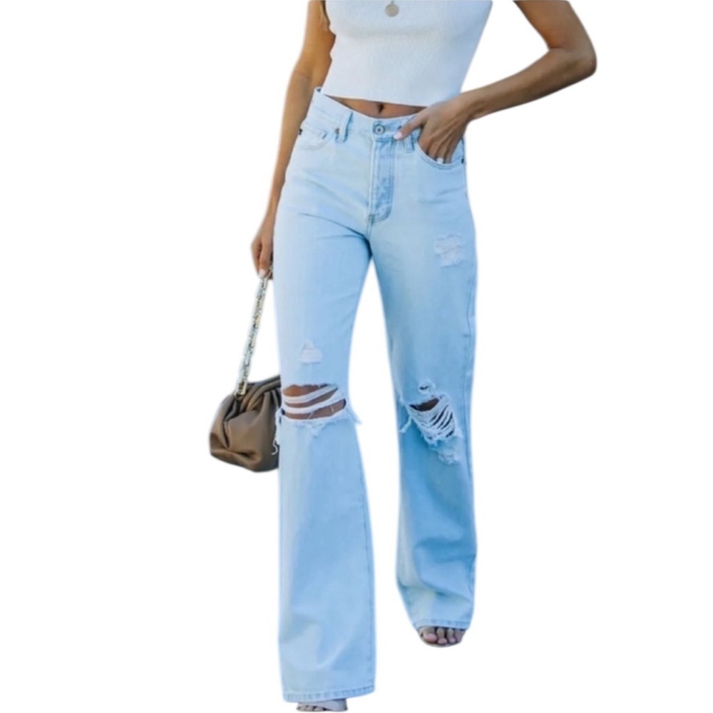 KanCan‎ Distressed Wide Leg Jeans Women 11/29 Light Wash NWOT